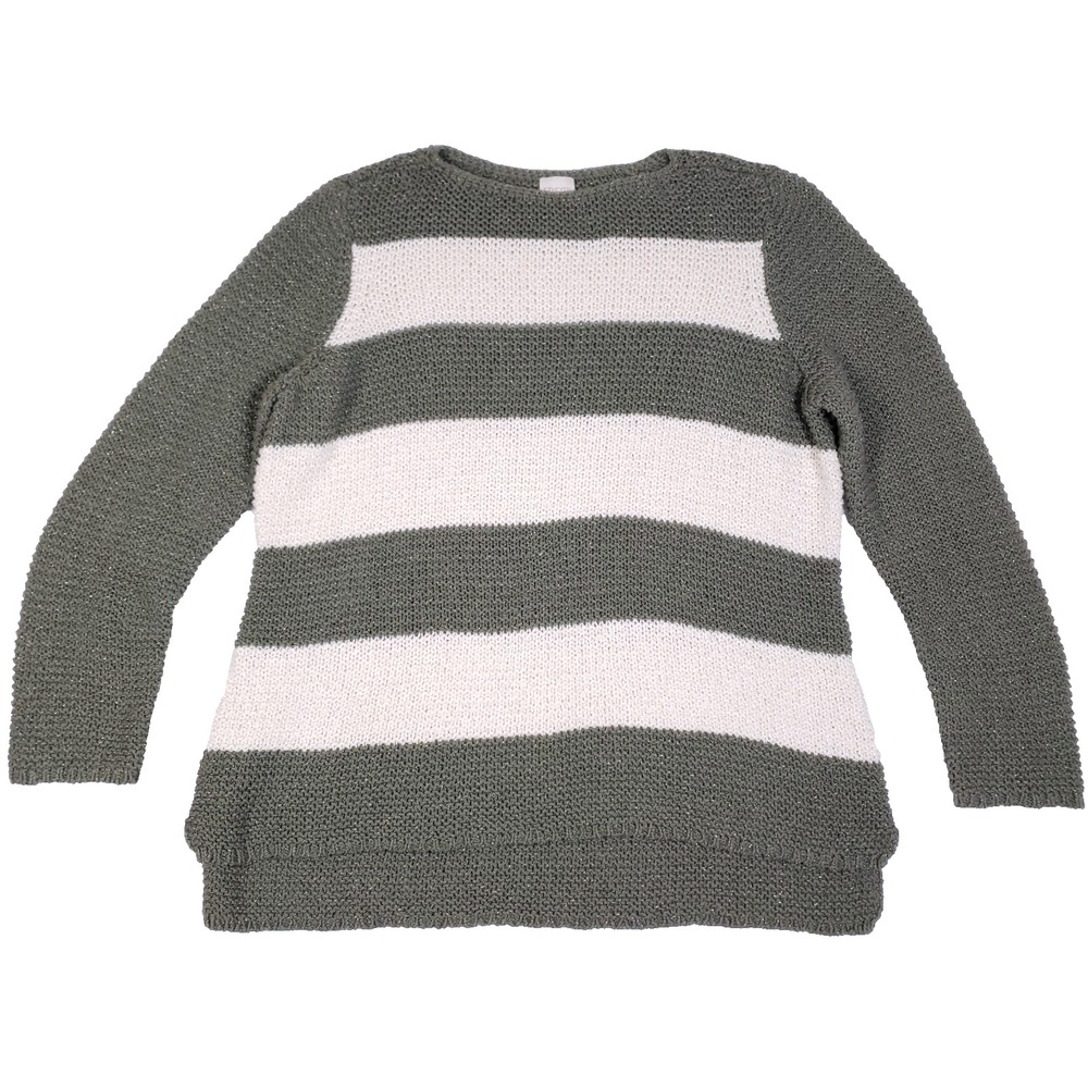 Chico's‎ Striped Crewneck Sweater Size 3 XL Cotton Blend Metallic Detail